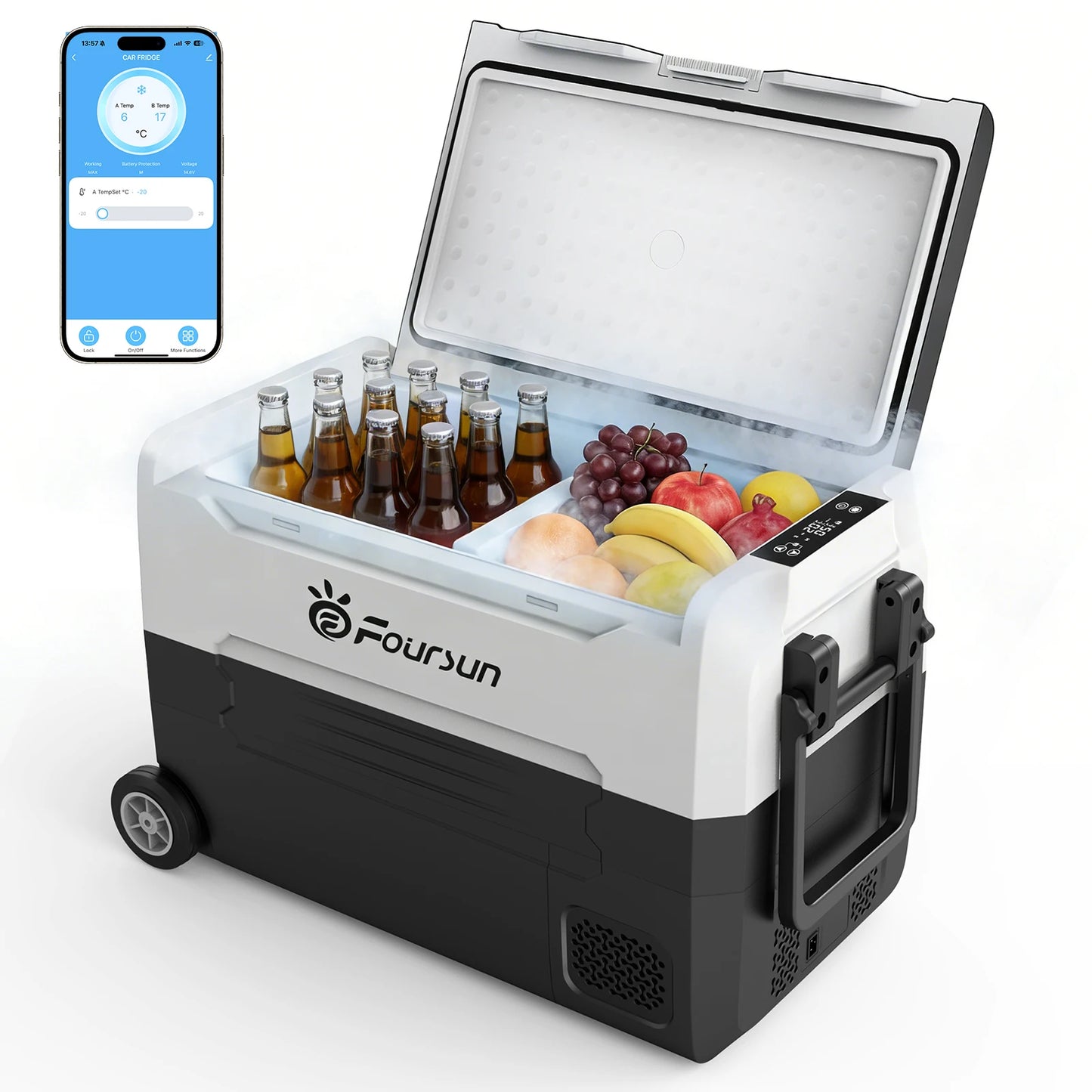 Foursun 21L/25L/35L/45L/55L Car Fridge Freezer with Bluetooth App Control Portable Compressor Cooler for Camping, Travel, Home