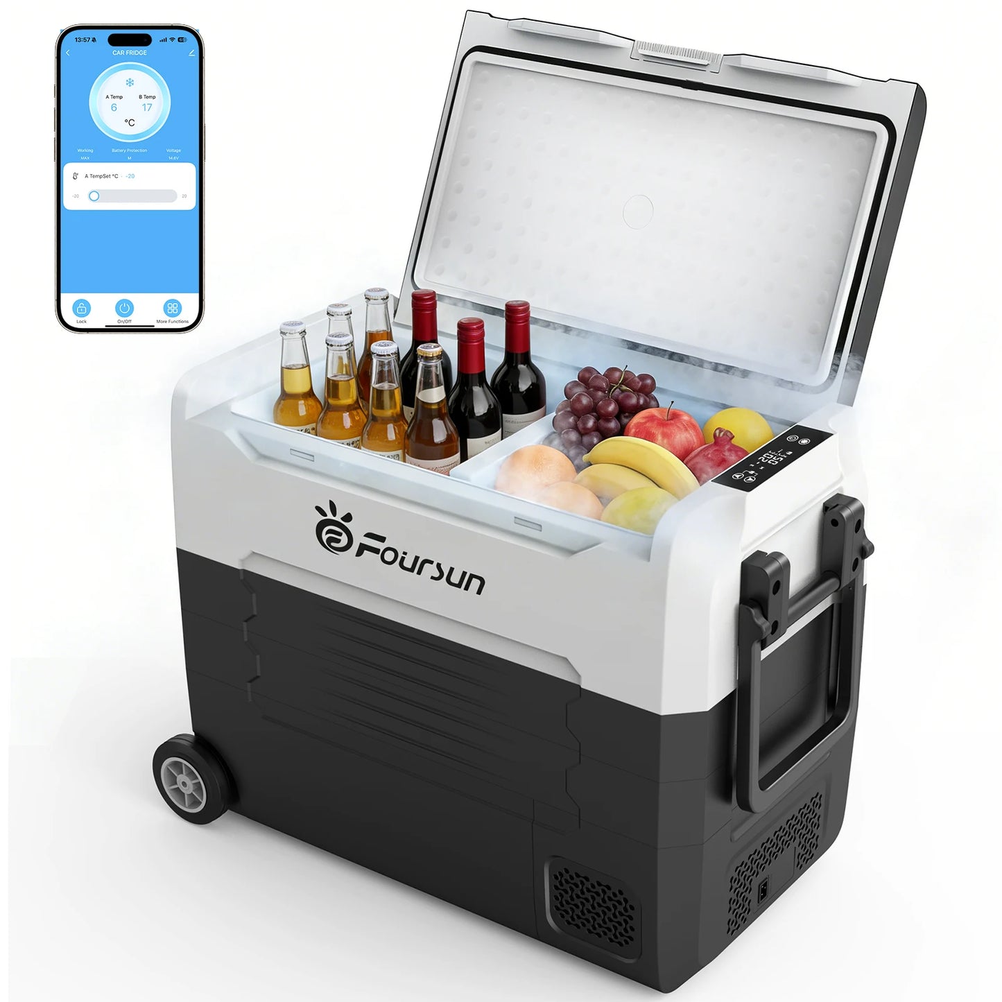 Foursun 21L/25L/35L/45L/55L Car Fridge Freezer with Bluetooth App Control Portable Compressor Cooler for Camping, Travel, Home