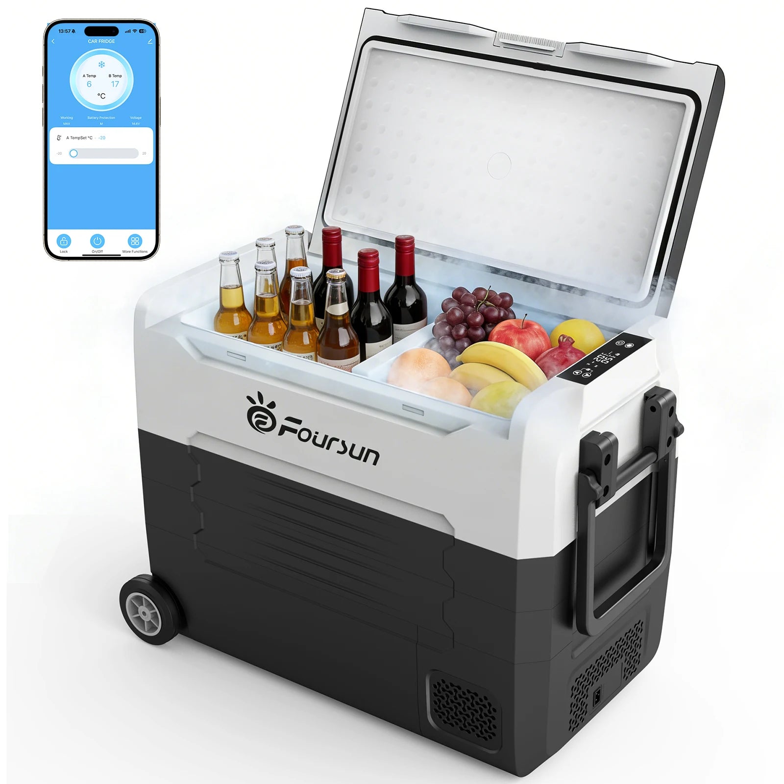 Foursun 21L/25L/35L/45L/55L Car Fridge Freezer with Bluetooth App Control Portable Compressor Cooler for Camping, Travel, Home