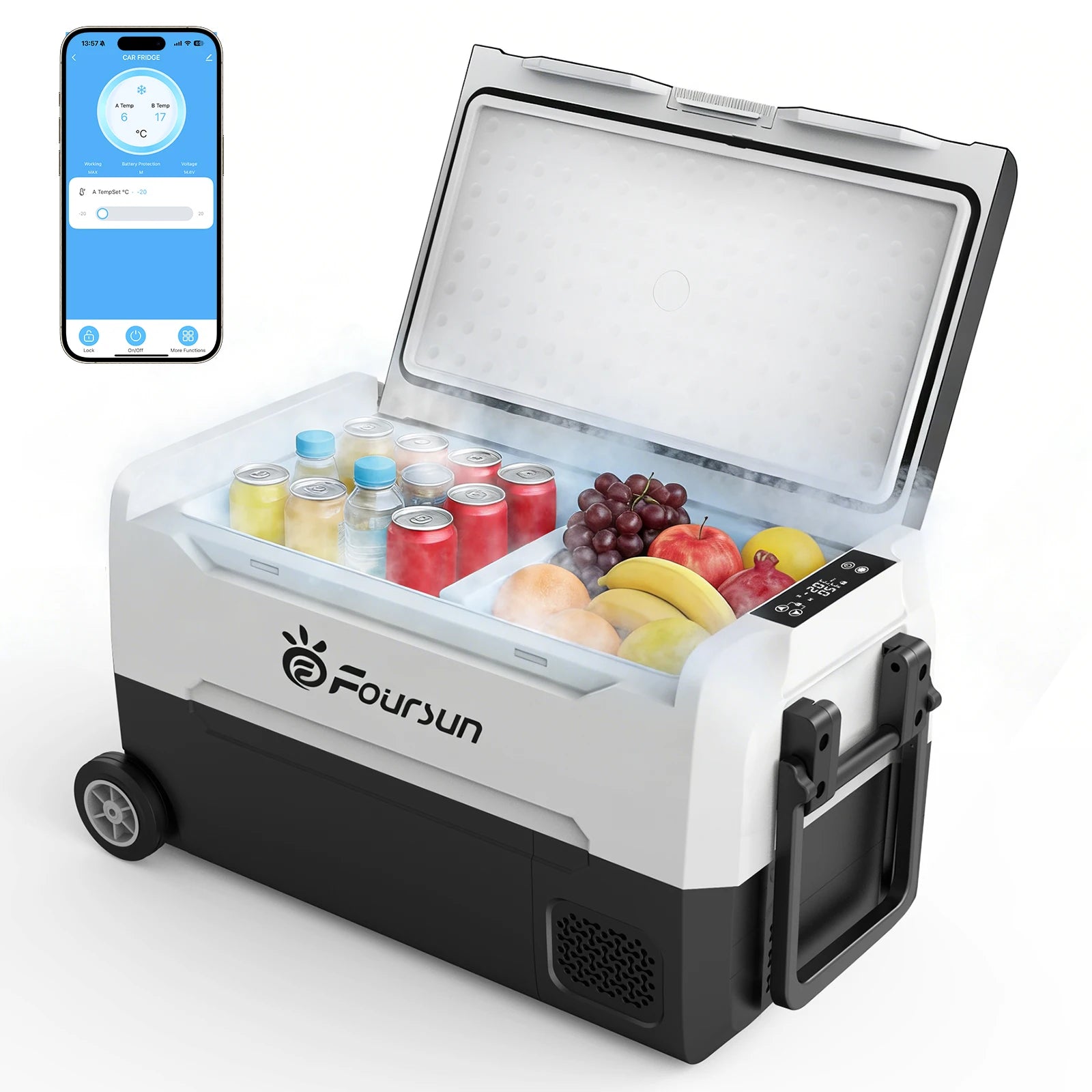 Foursun 21L/25L/35L/45L/55L Car Fridge Freezer with Bluetooth App Control Portable Compressor Cooler for Camping, Travel, Home