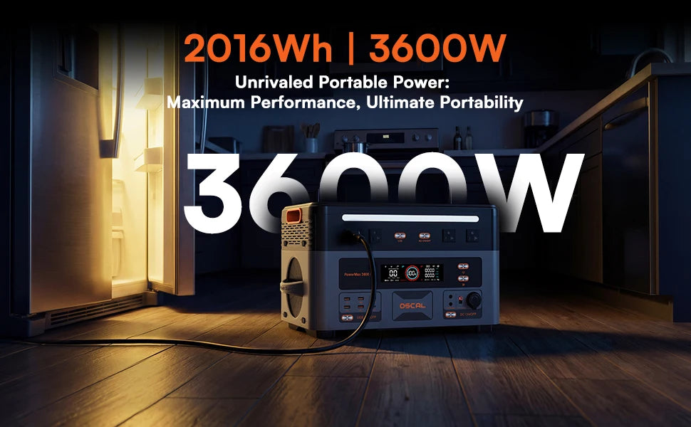OSCAL 3600W Portable Power Station PowerMax 3600PE 2016Wh Solar Generator LiFePO4 Battery Smart App Control & Monitoring for RV