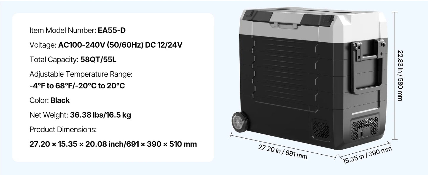 SucceBuy 35L/45L/55L Portable Foldable Handle Car Refrigerator with Wheel Compressor Freezer for Camping Picnics Car Home Traval