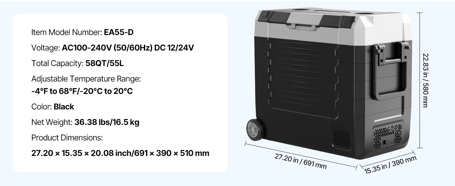 SucceBuy 35L/45L/55L Portable Foldable Handle Car Refrigerator with Wheel Compressor Freezer for Camping Picnics Car Home Traval