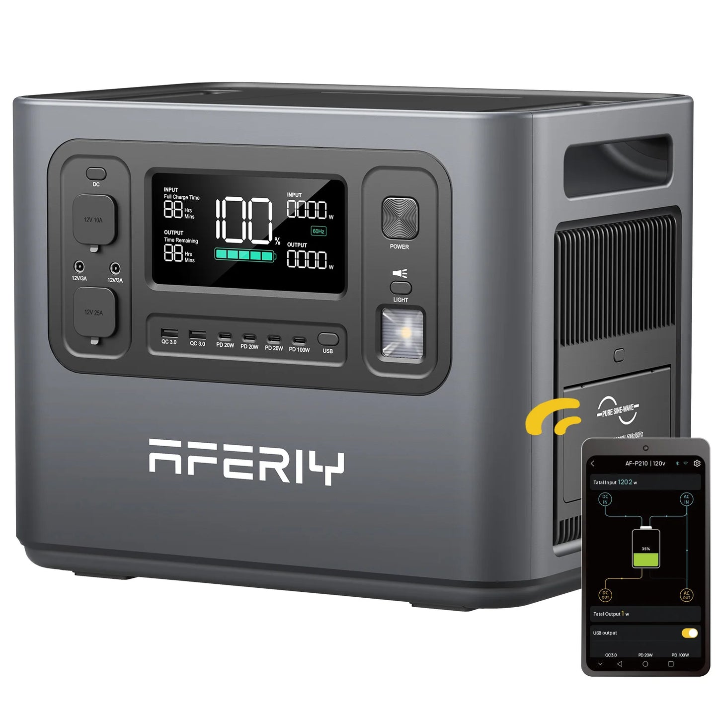 AFERIY AF-P210 Portable Power Station 2400W Solar Generator 2048Wh LiFePO4 Battery Home Backup Outdoor Camping Mobile Power