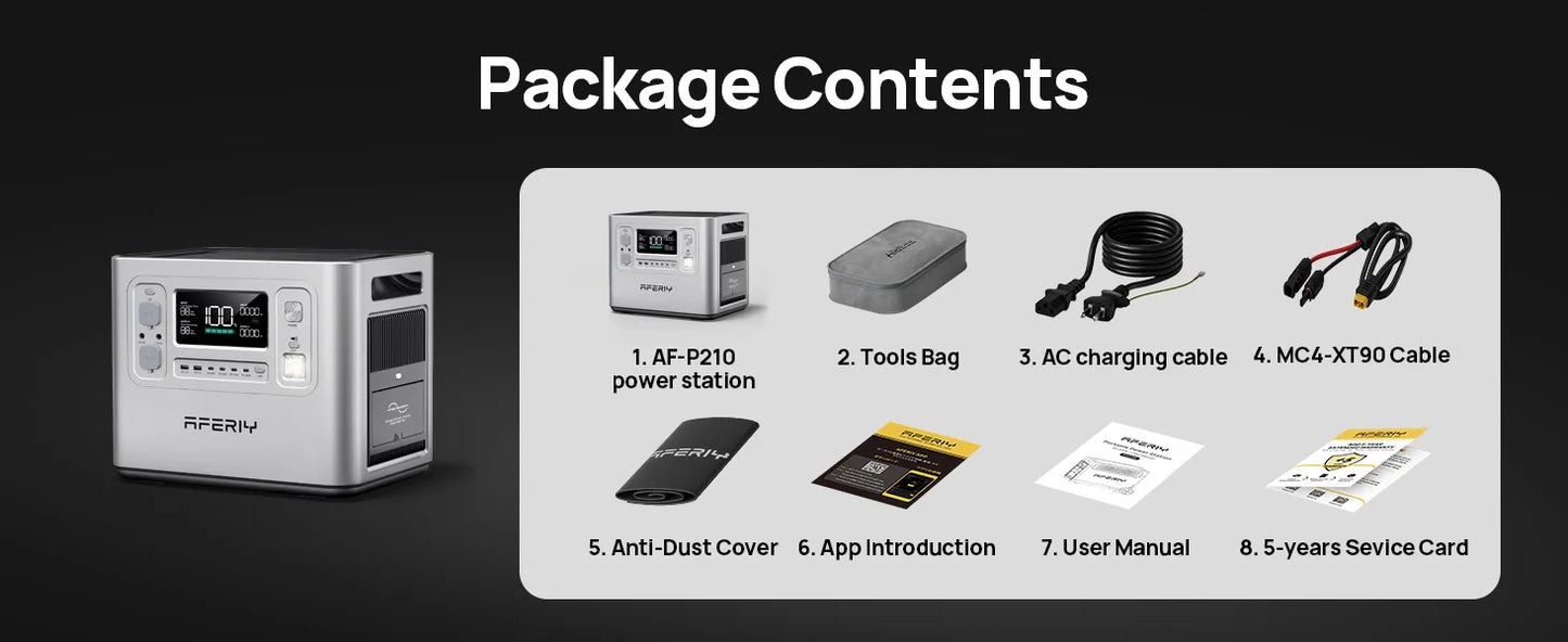 AFERIY AF-P210 Portable Power Station 2400W Solar Generator 2048Wh LiFePO4 Battery Home Backup Outdoor Camping Mobile Power
