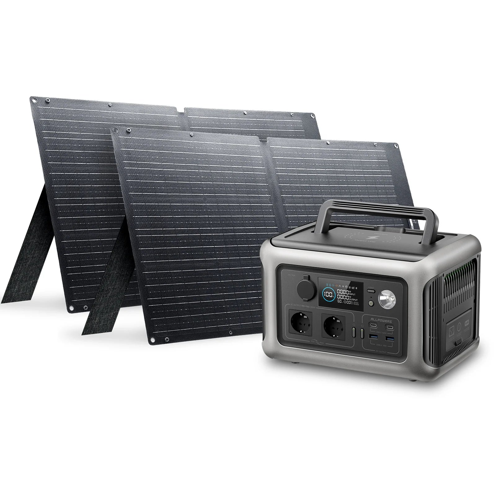 ALLPOWERS Solarpanel 100W 140W 200W Solar Energy Charger with LiFePo4 Battery 299Wh 600W Portable Power Station for Camping RV