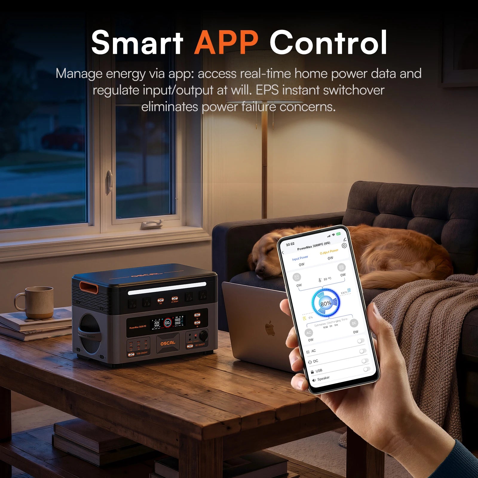 OSCAL 3600W Portable Power Station PowerMax 3600PE 2016Wh Solar Generator LiFePO4 Battery Smart App Control & Monitoring for RV