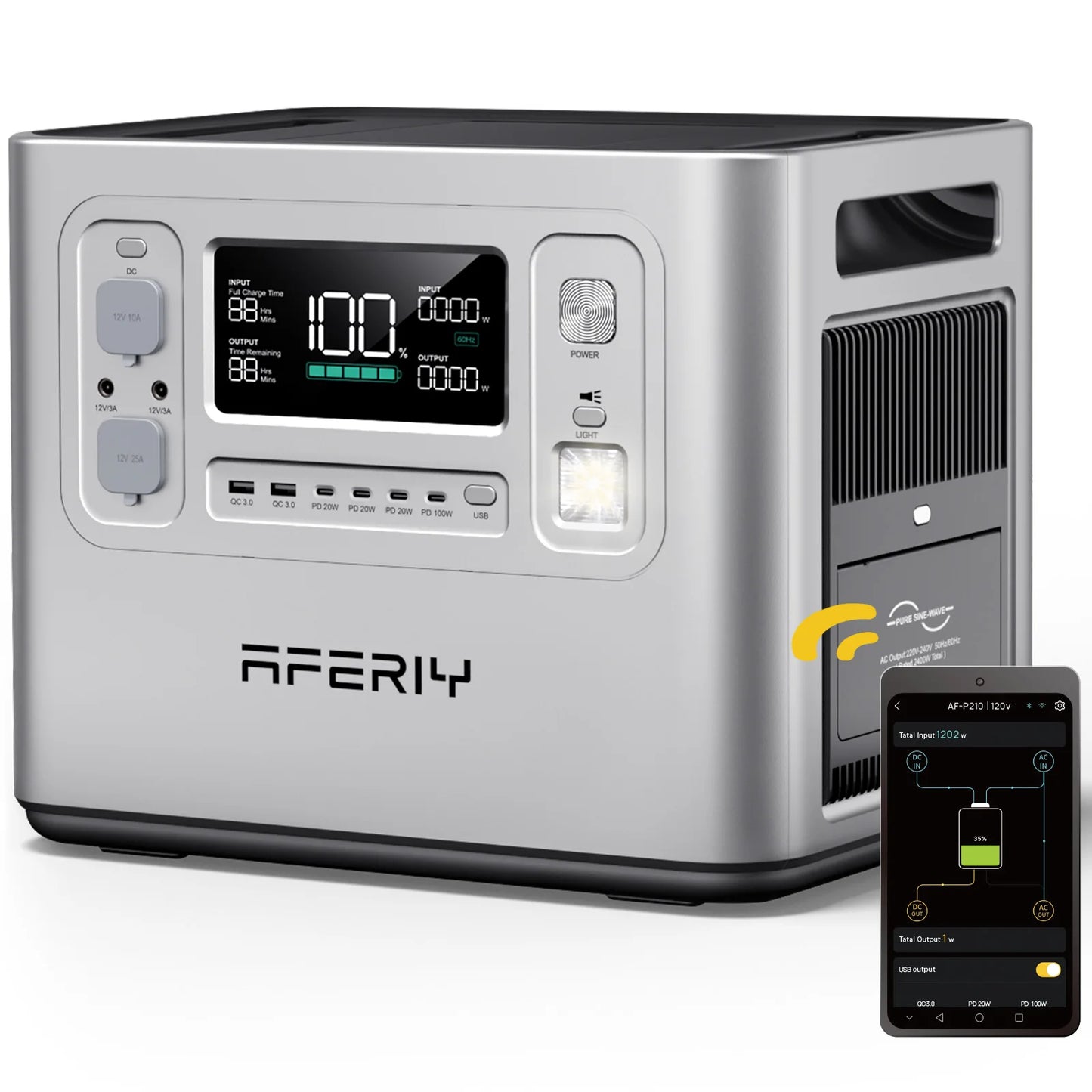 AFERIY AF-P210 Portable Power Station 2400W Solar Generator 2048Wh LiFePO4 Battery Home Backup Outdoor Camping Mobile Power