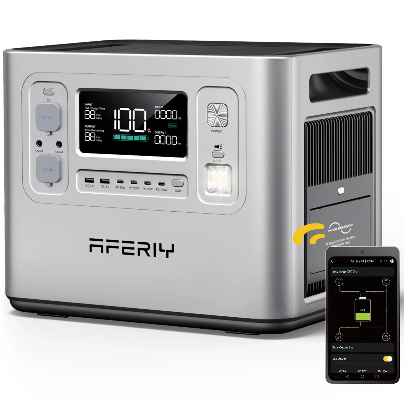 AFERIY AF-P210 Portable Power Station 2400W Solar Generator 2048Wh LiFePO4 Battery Home Backup Outdoor Camping Mobile Power
