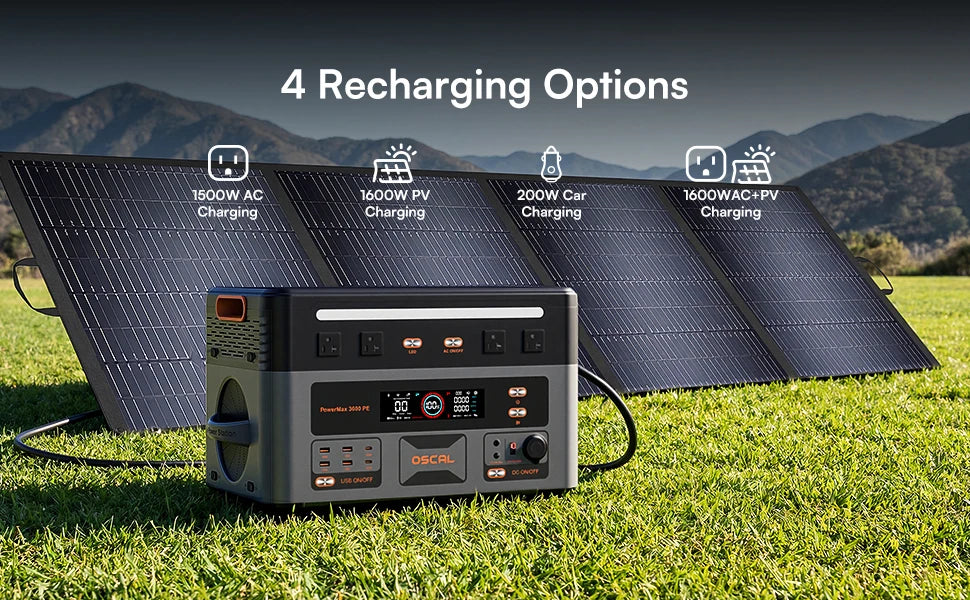 OSCAL 3600W Portable Power Station PowerMax 3600PE 2016Wh Solar Generator LiFePO4 Battery Smart App Control & Monitoring for RV