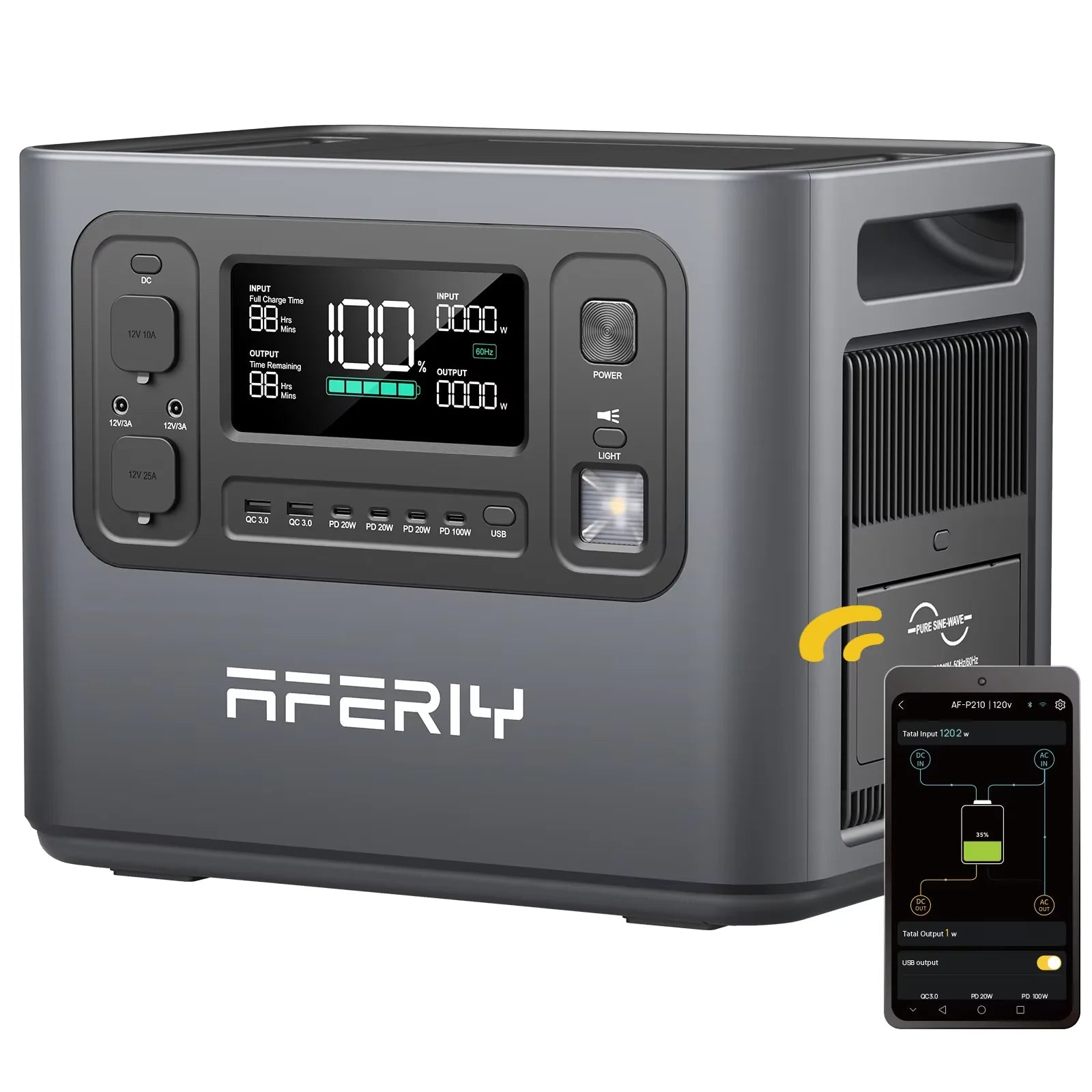 AFERIY AF-P210 Portable Power Station 2400W Solar Generator 2048Wh LiFePO4 Battery Home Backup Outdoor Camping Mobile Power