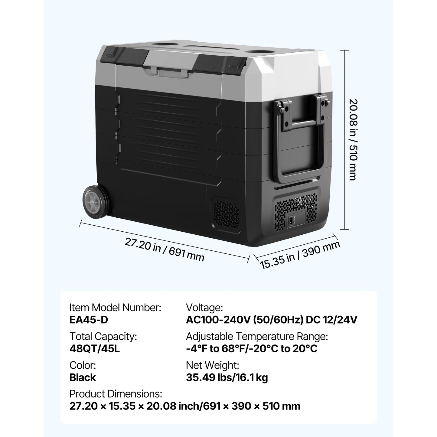 SucceBuy 35L/45L/55L Portable Foldable Handle Car Refrigerator with Wheel Compressor Freezer for Camping Picnics Car Home Traval