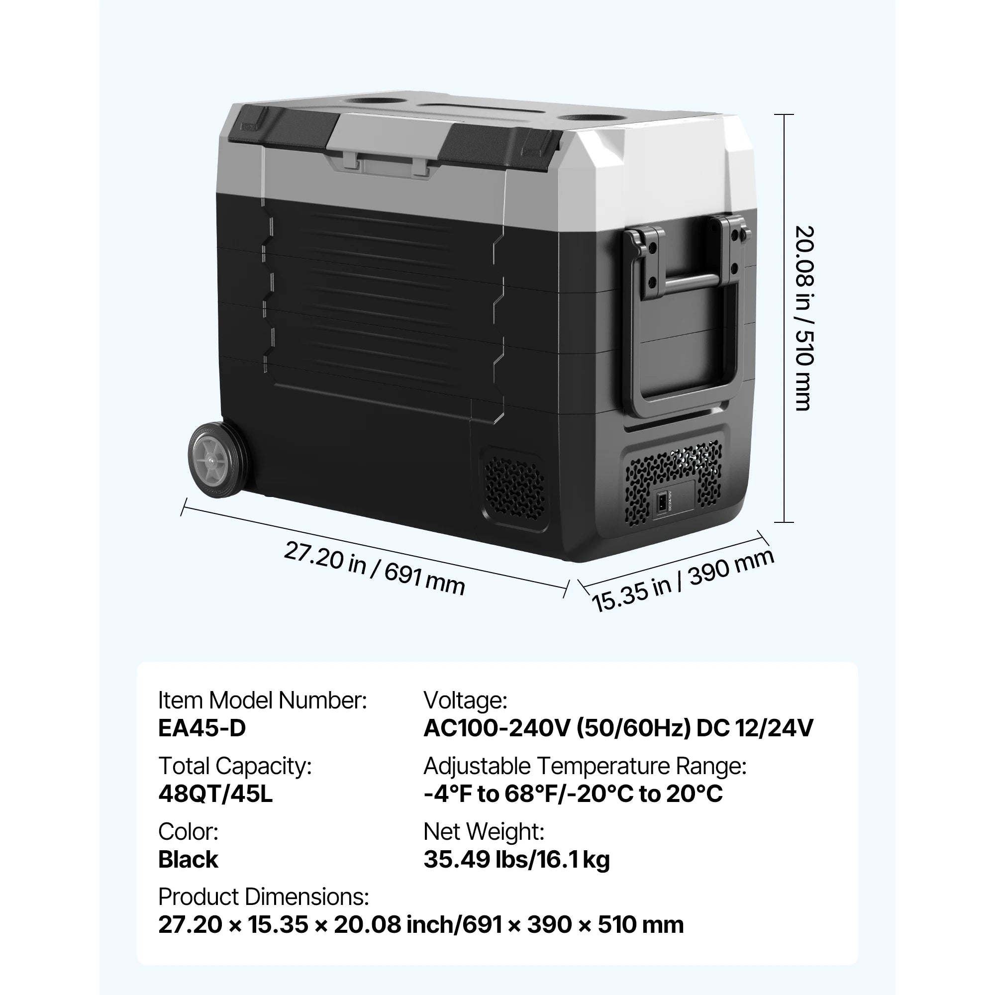 SucceBuy 35L/45L/55L Portable Foldable Handle Car Refrigerator with Wheel Compressor Freezer for Camping Picnics Car Home Traval