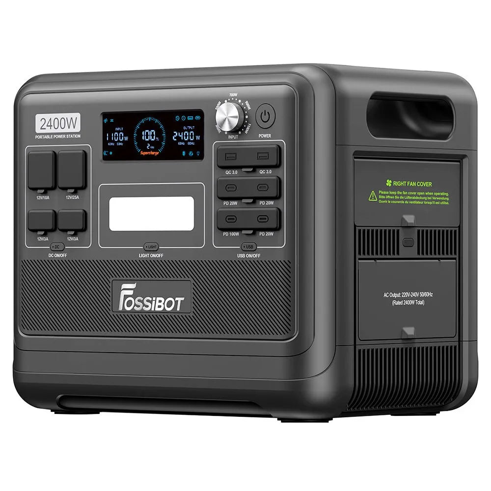 FOSSiBOT F2400 Portable Power Station, 2048Wh/640000mAh LiFePO4 Battery, 2400W(4600W Peak) Solar Generator, 3xAC RV Car USB Type-C QC3.0 PD DC5521 Pure Sine Wave Full Outlets, 1.5 Hours Fast Charging, MPPT Charge Controller B