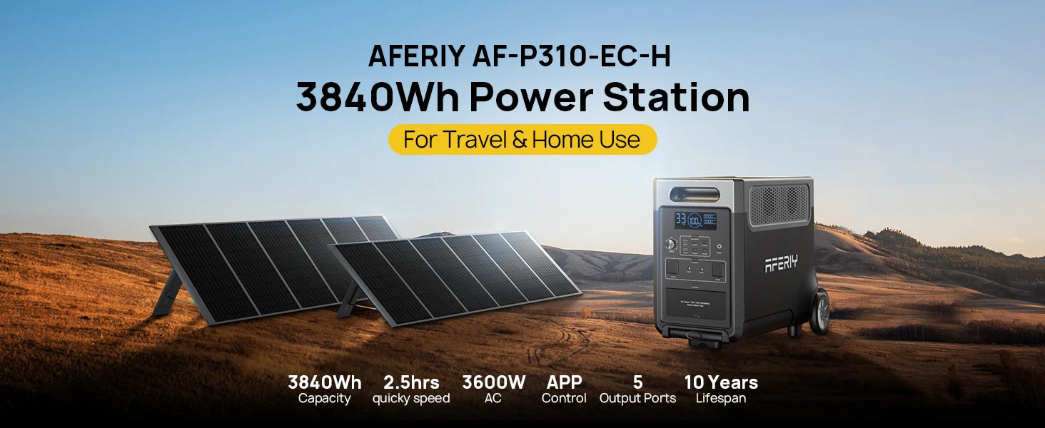 AFERIY P310 Portable Power Station 3600W Solar Generator 3840Wh LiFePO4 Battery Home Backup Outdoor Camping Mobile Power
