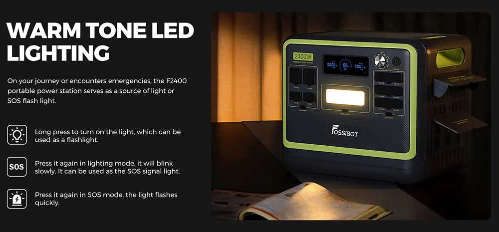 FOSSiBOT F2400 Portable Power Station, 2048Wh LiFePO4 Battery 2400W Output Solar Generator, 16 Output Ports, Intelligent Input Power Adjustment Knob, 3 Charging Methods, Bidirectional Inverter Technology