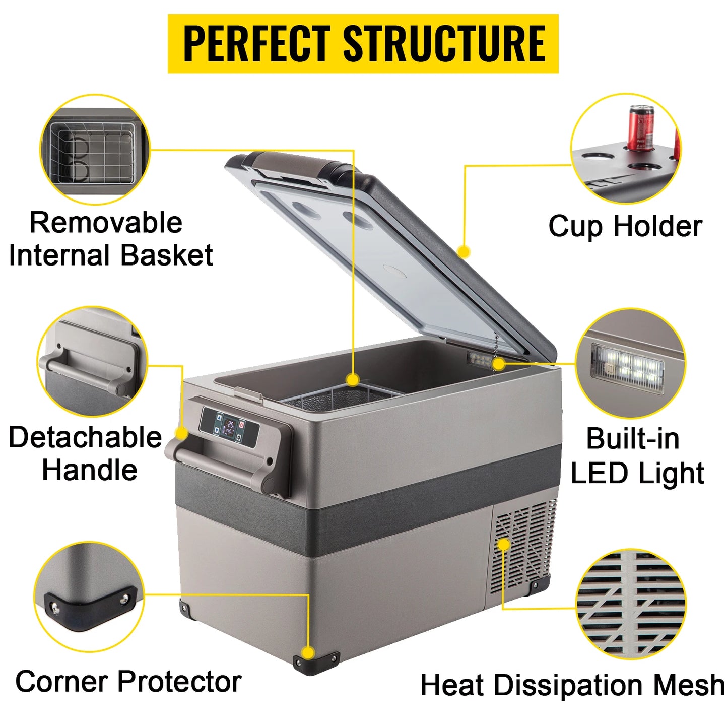 VEVOR  35L 45L 55L Car Refrigerator Mini Fridge Freezer Portable Compressor Cooler 12/24V DC 110-240V Ice Box for Camping