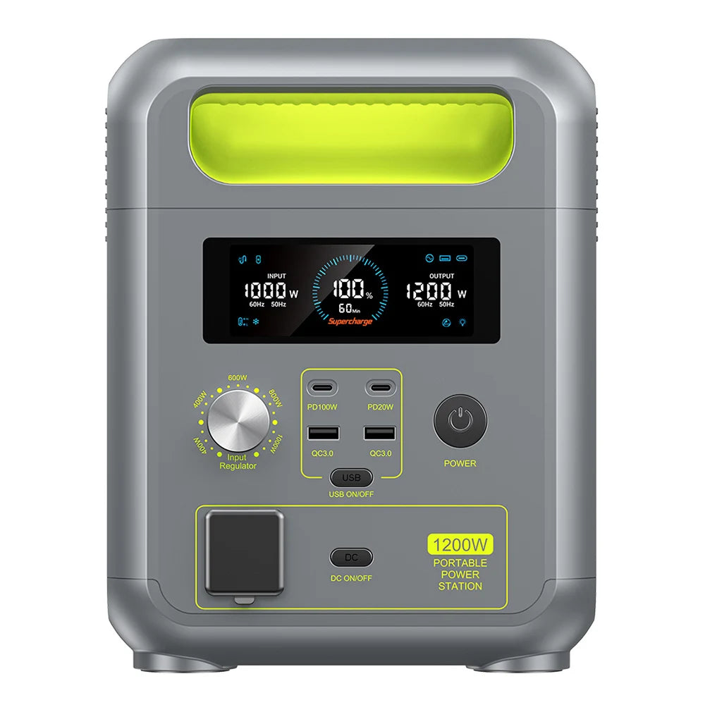 FOSSiBOT F1200 Portable Power Station, 1024Wh Capacity, 1200W Rated Power, 3 LED Light Modes, 7 Output Ports, BMS Protection, 5 Gears Input Regulator, EV-Grade LiFePO4 Battery, 4000+ Cycle Times