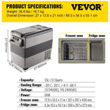 VEVOR  35L 45L 55L Car Refrigerator Mini Fridge Freezer Portable Compressor Cooler 12/24V DC 110-240V Ice Box for Camping