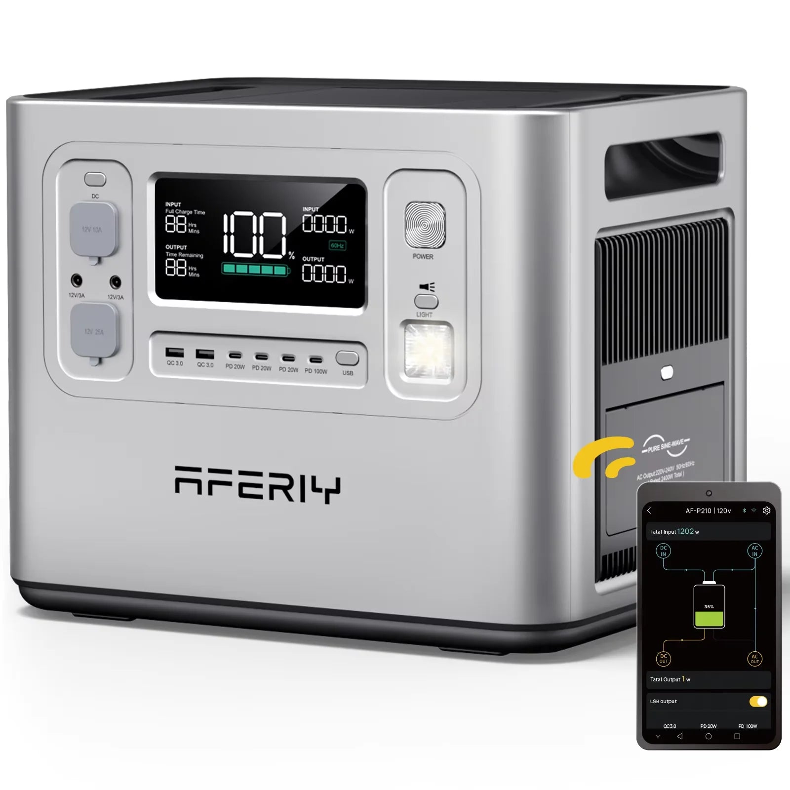 AFERIY AF-P210 Portable Power Station 2400W Solar Generator 2048Wh LiFePO4 Battery Home Backup Outdoor Camping Mobile Power