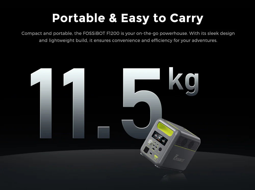 FOSSiBOT F1200 Portable Power Station, 1024Wh Capacity, 1200W Rated Power, 3 LED Light Modes, 7 Output Ports, BMS Protection, 5 Gears Input Regulator, EV-Grade LiFePO4 Battery, 4000+ Cycle Times