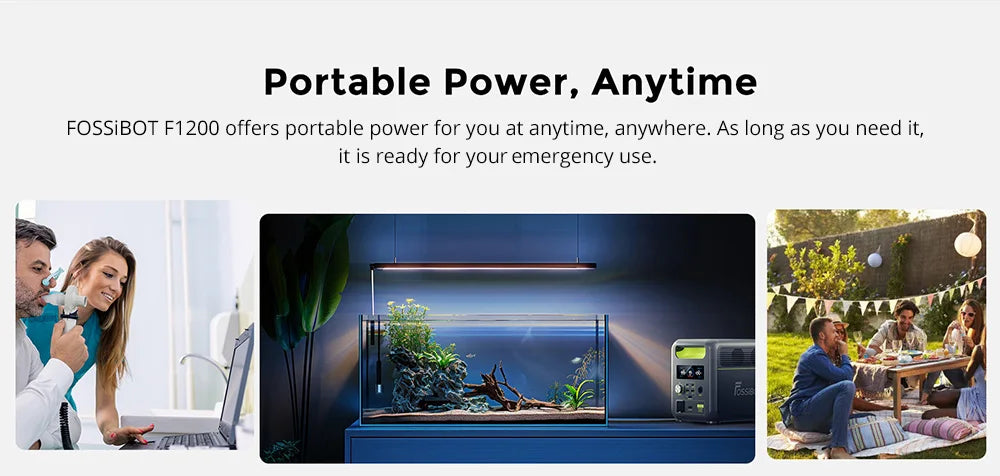 FOSSiBOT F1200 Portable Power Station, 1024Wh Capacity, 1200W Rated Power, 3 LED Light Modes, 7 Output Ports, BMS Protection, 5 Gears Input Regulator, EV-Grade LiFePO4 Battery, 4000+ Cycle Times