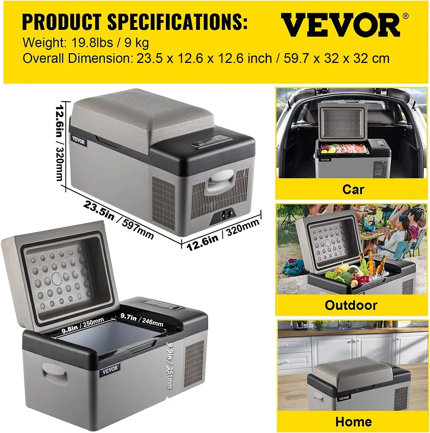 VEVOR 15L/20L Car Freezer Fridge, Portable Compressor Cooler with App Control for Camping, Travel, Outdoor & Home