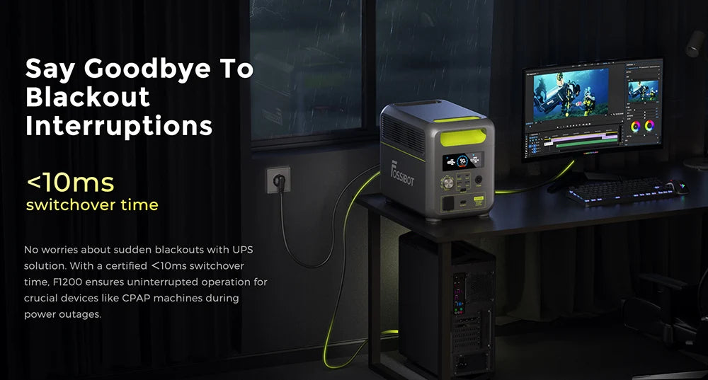FOSSiBOT F1200 Portable Power Station, 1024Wh Capacity, 1200W Rated Power, 3 LED Light Modes, 7 Output Ports, BMS Protection, 5 Gears Input Regulator, EV-Grade LiFePO4 Battery, 4000+ Cycle Times