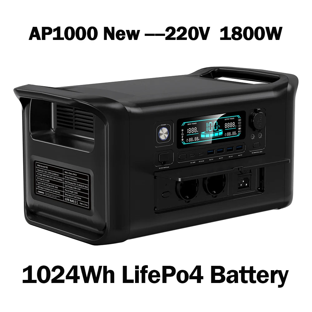 CTOLITY AP400 500W Portable Power Station 2048Wh LiFePo4 Battery 400W Solar Panel AP1000 1800W AC Charging Station Power Bank