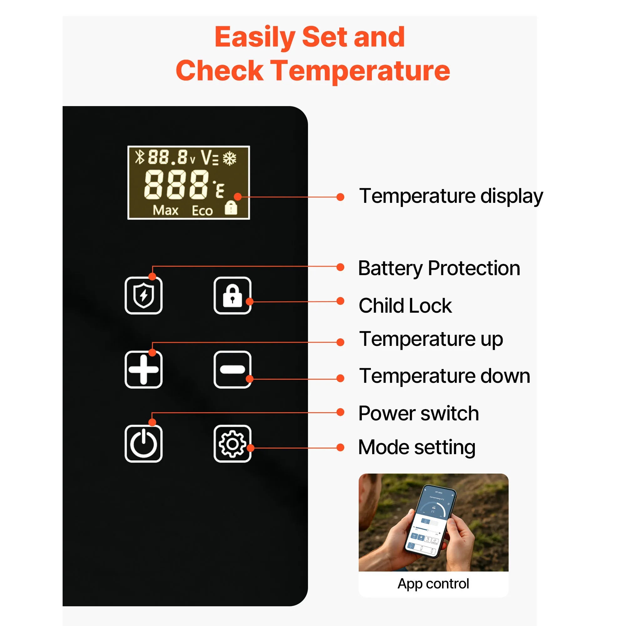 SucceBuy 20 L Portable Refrigerator Car Refrigerator Electric Compressor Cooler with APP Control Cars Freezer for Camping RVs