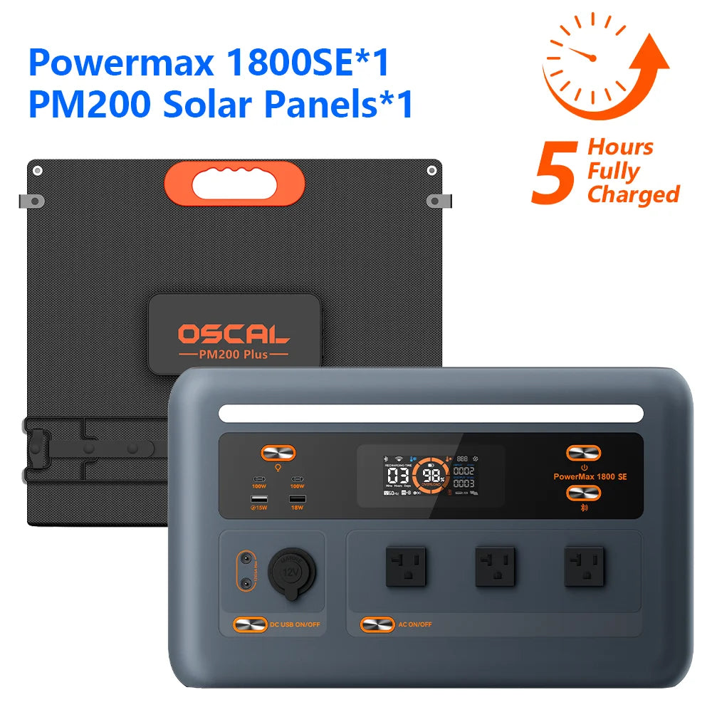 OSCAL Powermax 1800SE Portable Power Station 1024Wh Capacity 1800W Rated Power LiFePO4 Battery 10 Ports Outdoor Emergency Power