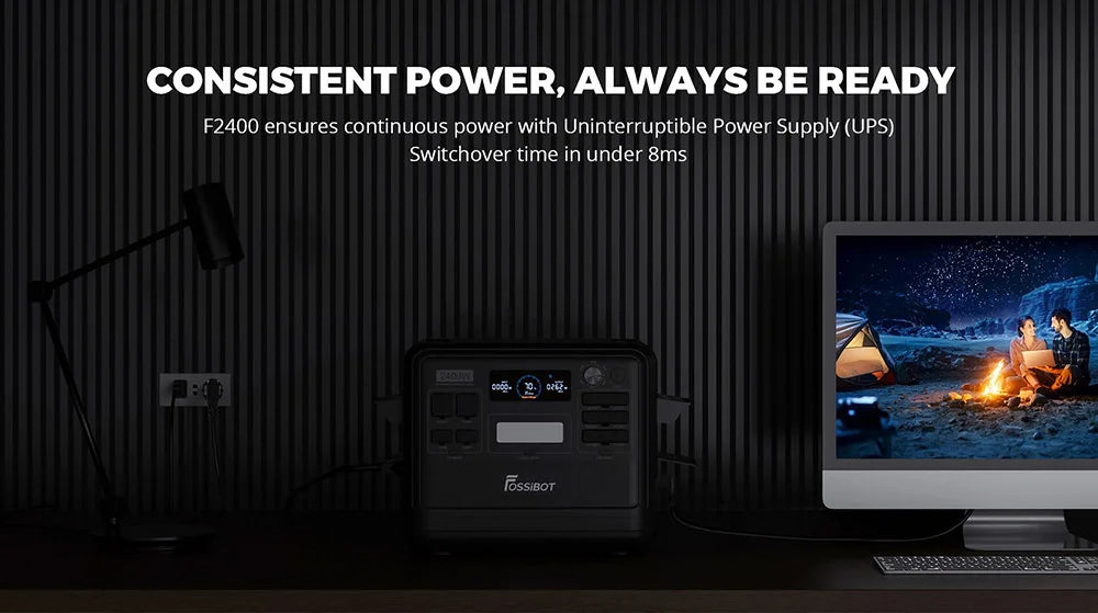 FOSSiBOT F2400 Portable Power Station, 2048Wh LiFePO4 Battery 2400W Output Solar Generator, 16 Output Ports, Intelligent Input Power Adjustment Knob, 3 Charging Methods, Bidirectional Inverter Technology