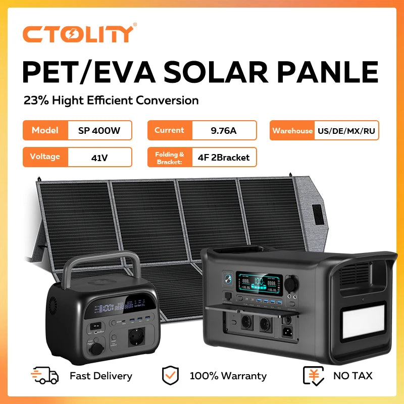 CTOLITY AP400 500W Portable Power Station 2048Wh LiFePo4 Battery 400W Solar Panel AP1000 1800W AC Charging Station Power Bank