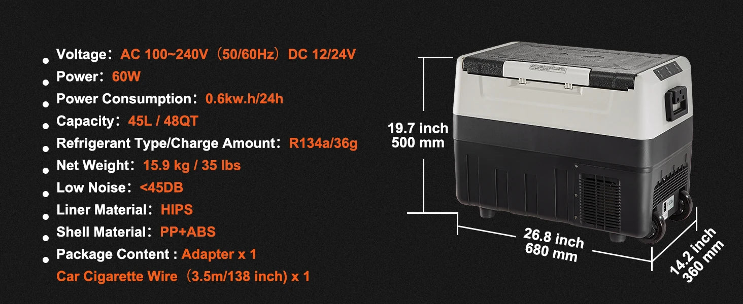 SucceBuy 35L/45L/55L Portable Foldable Handle Car Refrigerator with Wheel Compressor Freezer for Camping Picnics Car Home Traval