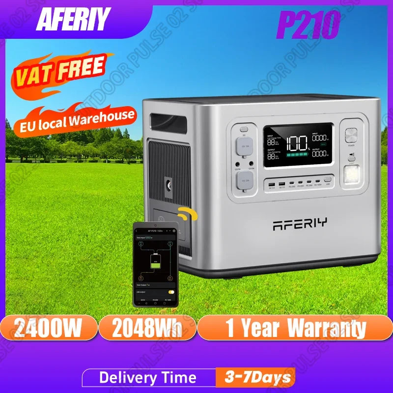 AFERIY AF-P210 Portable Power Station 2400W Solar Generator 2048Wh LiFePO4 Battery Home Backup Outdoor Camping Mobile Power