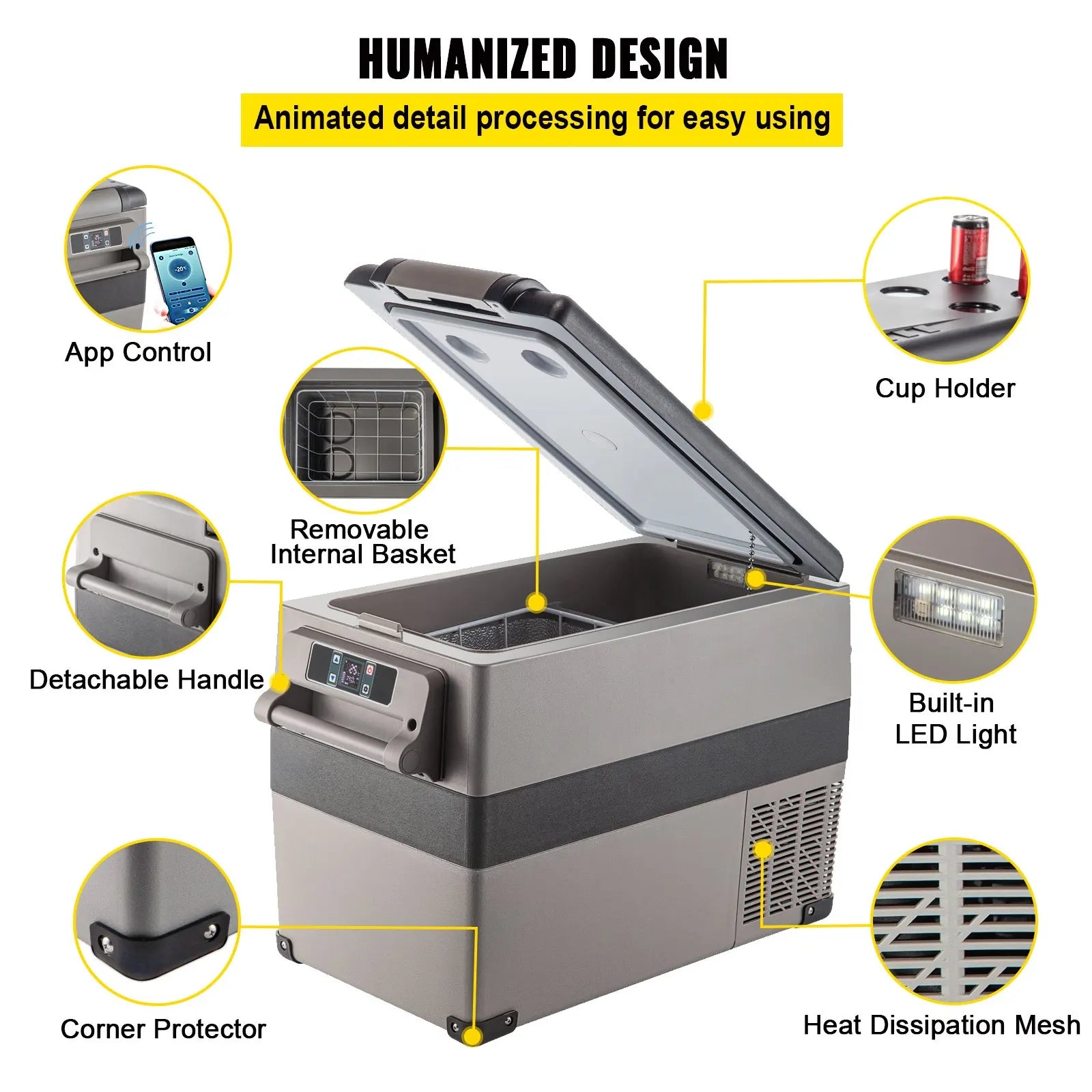 VEVOR 35L/45L/55L Car Fridge Freezer, Portable Compressor Cooler for Vehicles, Travel, Outdoor & Home Use