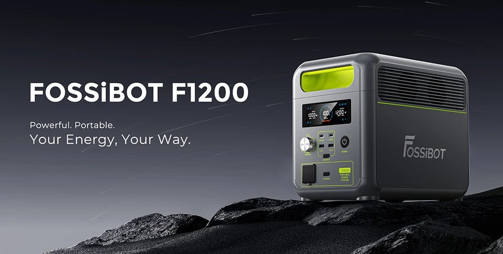 FOSSiBOT F1200 Portable Power Station, 1024Wh Capacity, 1200W Rated Power, 3 LED Light Modes, 7 Output Ports, BMS Protection, 5 Gears Input Regulator, EV-Grade LiFePO4 Battery, 4000+ Cycle Times