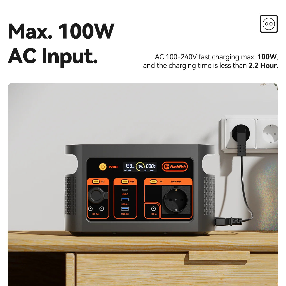 FF FlashFish E103 Portable Power Station 300W 179.2Wh LiFePO4 Battery Quick Charge 1.6H for Solar Panel AC DC Outdoor Power RV