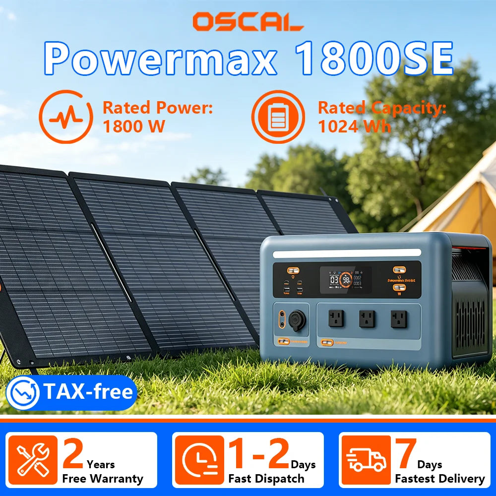 OSCAL Powermax 1800SE Portable Power Station 1024Wh Capacity 1800W Rated Power LiFePO4 Battery 10 Ports Outdoor Emergency Power