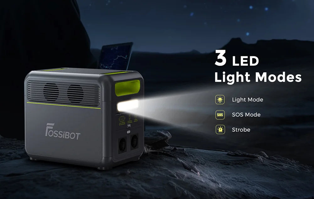 FOSSiBOT F1200 Portable Power Station, 1024Wh Capacity, 1200W Rated Power, 3 LED Light Modes, 7 Output Ports, BMS Protection, 5 Gears Input Regulator, EV-Grade LiFePO4 Battery, 4000+ Cycle Times