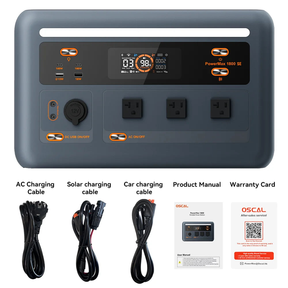 OSCAL Powermax 1800SE Portable Power Station 1024Wh Capacity 1800W Rated Power LiFePO4 Battery 10 Ports Outdoor Emergency Power
