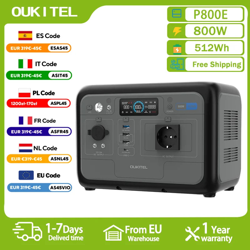 OUKITEL P800E Portable Power Station 800W Solar Generator 512Wh Lifepo4 Battery Home Backup Outdoor Camping Mobile power