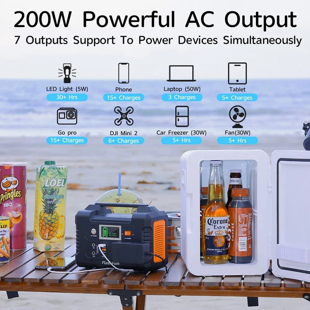Flashfish E200 Portable Power Station 200W 151Wh LiFePO4 Battery Outdoor travel Vehicle usage Home Portable Carry Power Supply