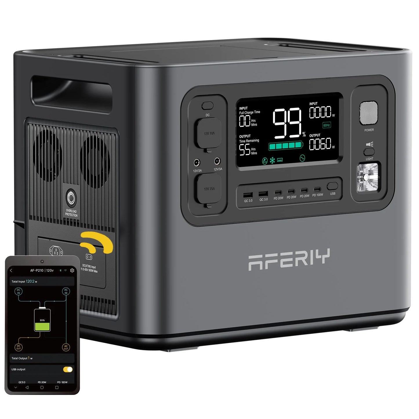 AFERIY AF-P210 Portable Power Station 2400W Solar Generator 2048Wh LiFePO4 Battery Home Backup Outdoor Camping Mobile Power