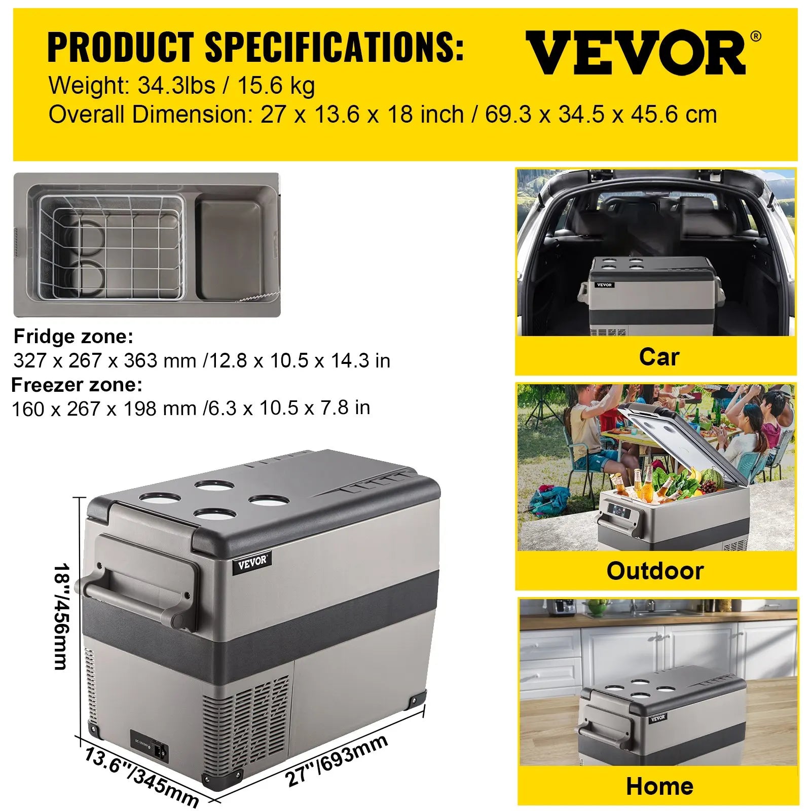 VEVOR 35L/45L/55L Car Fridge Freezer, Portable Compressor Cooler for Vehicles, Travel, Outdoor & Home Use