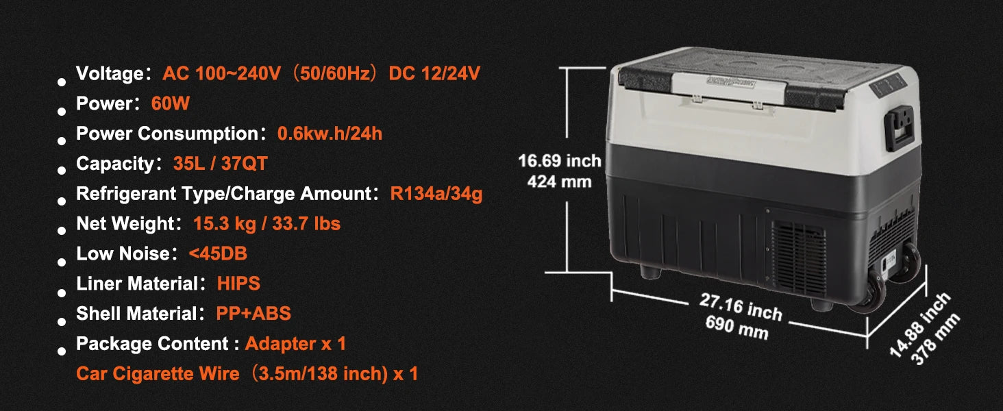 SucceBuy 35L/45L/55L Portable Foldable Handle Car Refrigerator with Wheel Compressor Freezer for Camping Picnics Car Home Traval