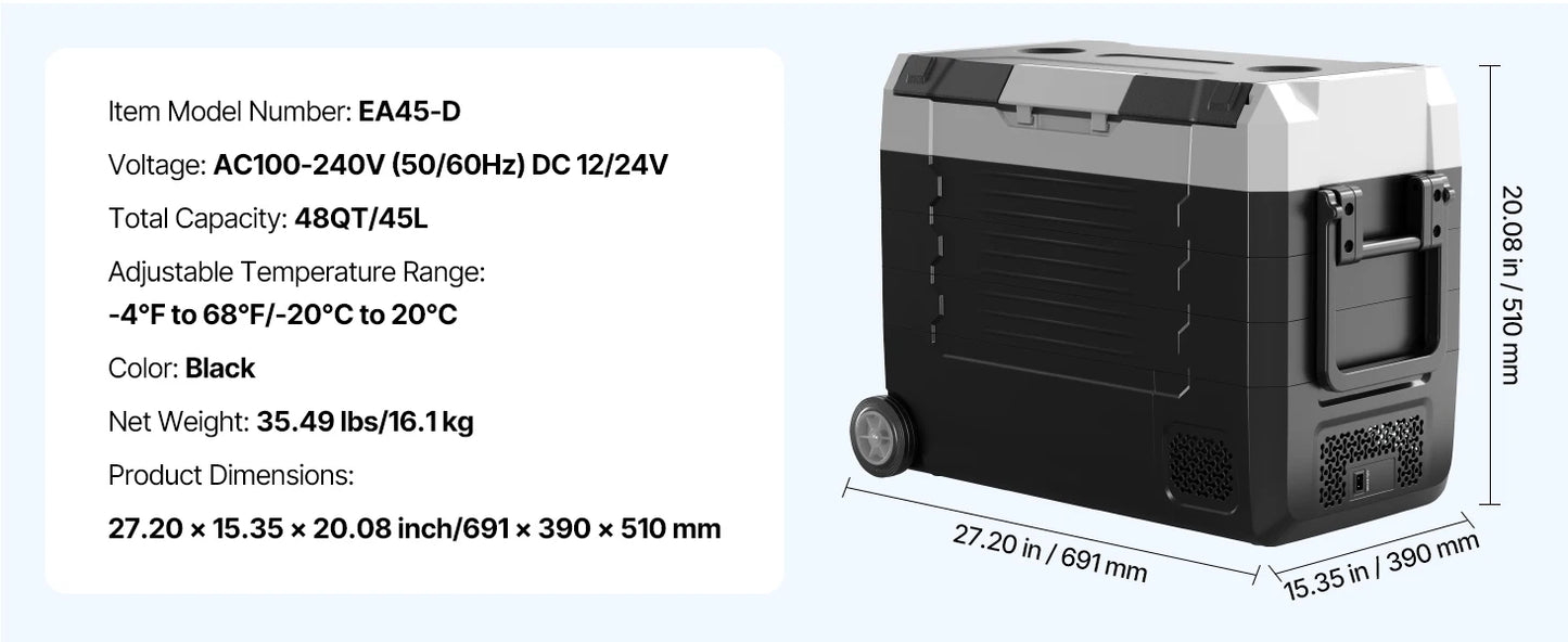 SucceBuy 35L/45L/55L Portable Foldable Handle Car Refrigerator with Wheel Compressor Freezer for Camping Picnics Car Home Traval