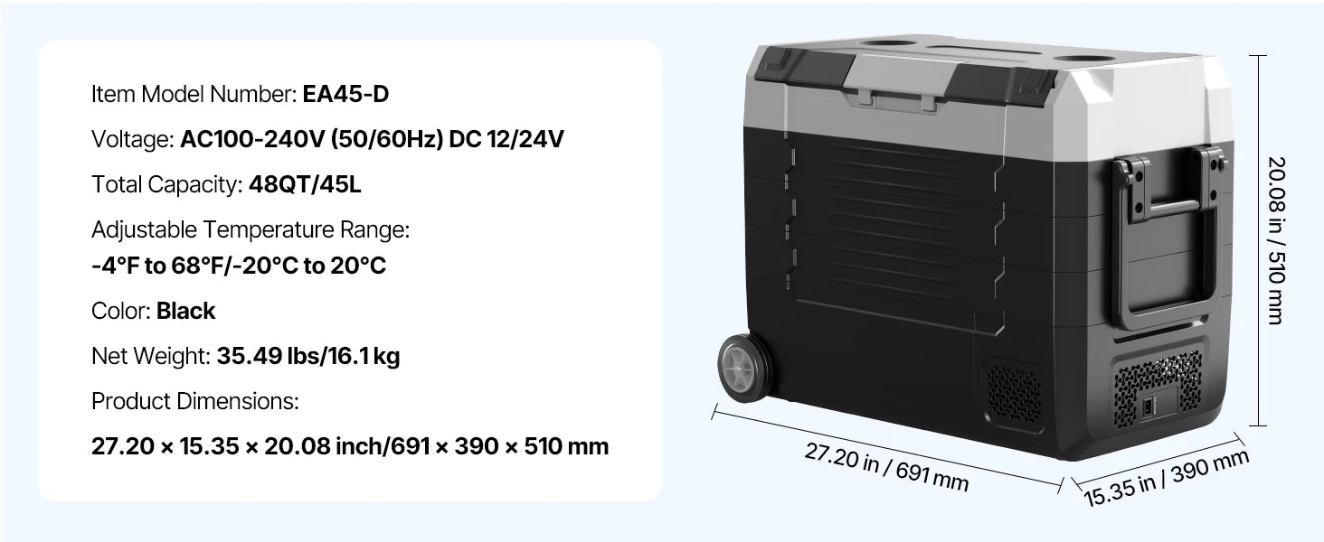 SucceBuy 35L/45L/55L Portable Foldable Handle Car Refrigerator with Wheel Compressor Freezer for Camping Picnics Car Home Traval