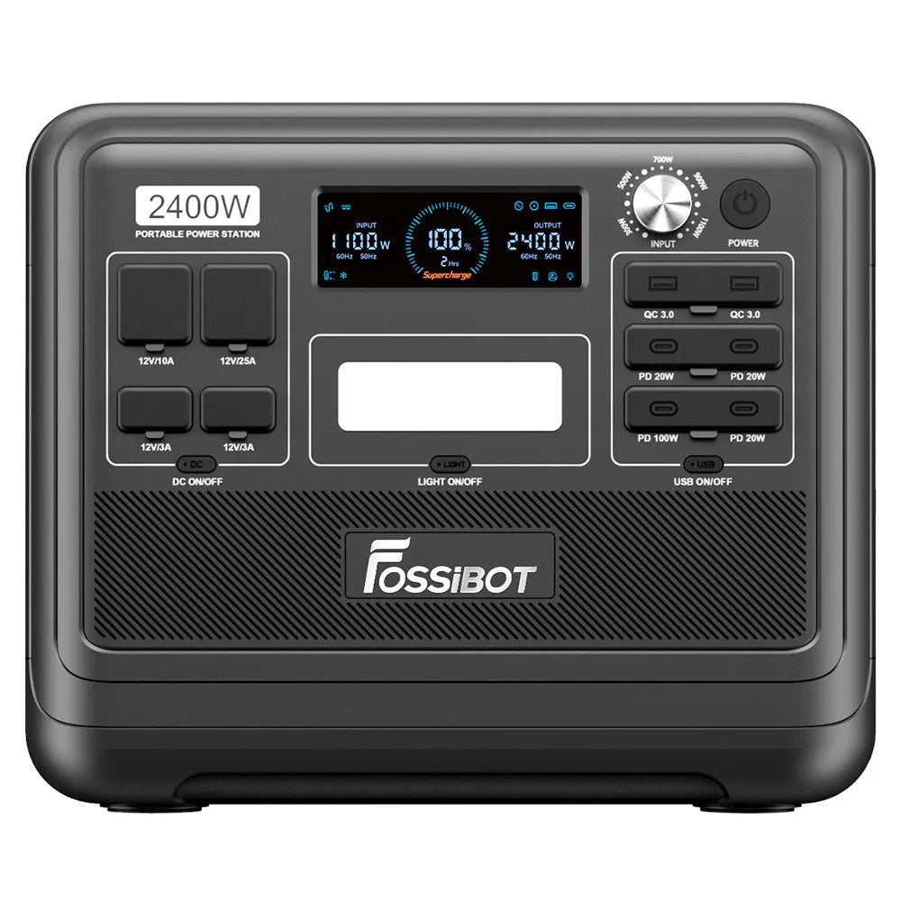 FOSSiBOT F2400 Portable Power Station, 2048Wh/640000mAh LiFePO4 Battery, 2400W(4600W Peak) Solar Generator, 3xAC RV Car USB Type-C QC3.0 PD DC5521 Pure Sine Wave Full Outlets, 1.5 Hours Fast Charging, MPPT Charge Controller B