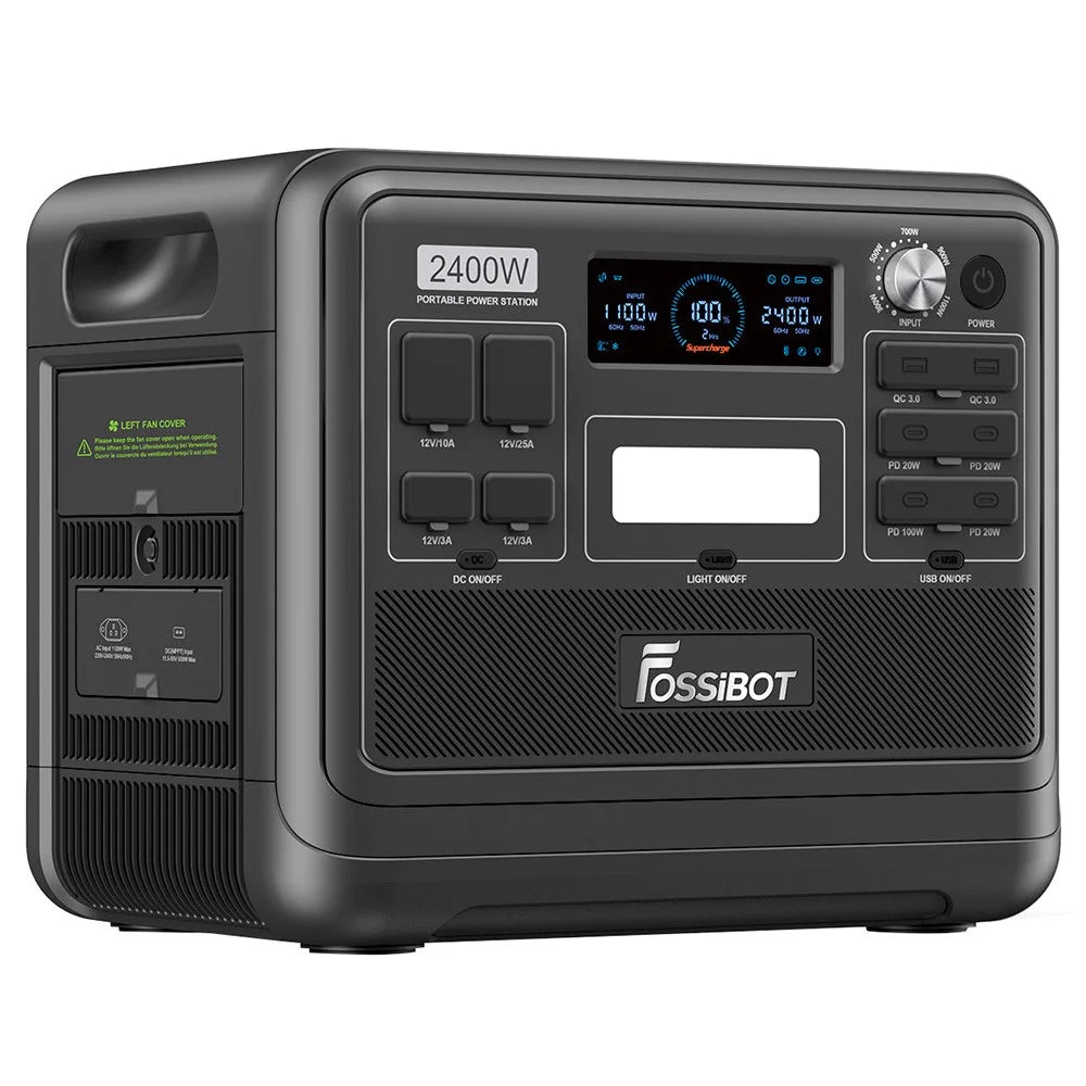 FOSSiBOT F2400 Portable Power Station, 2048Wh LiFePO4 Battery 2400W Output Solar Generator, 16 Output Ports, Bidirectional Inverter Technology, Intelligent Input Power Adjustment Knob, 3 Charging Methods
